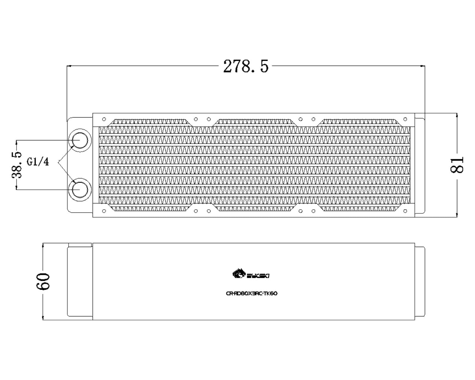 Bykski 80mm x 60mm RC Series Radiator, 80mm x 3, Triple Fan (CR
