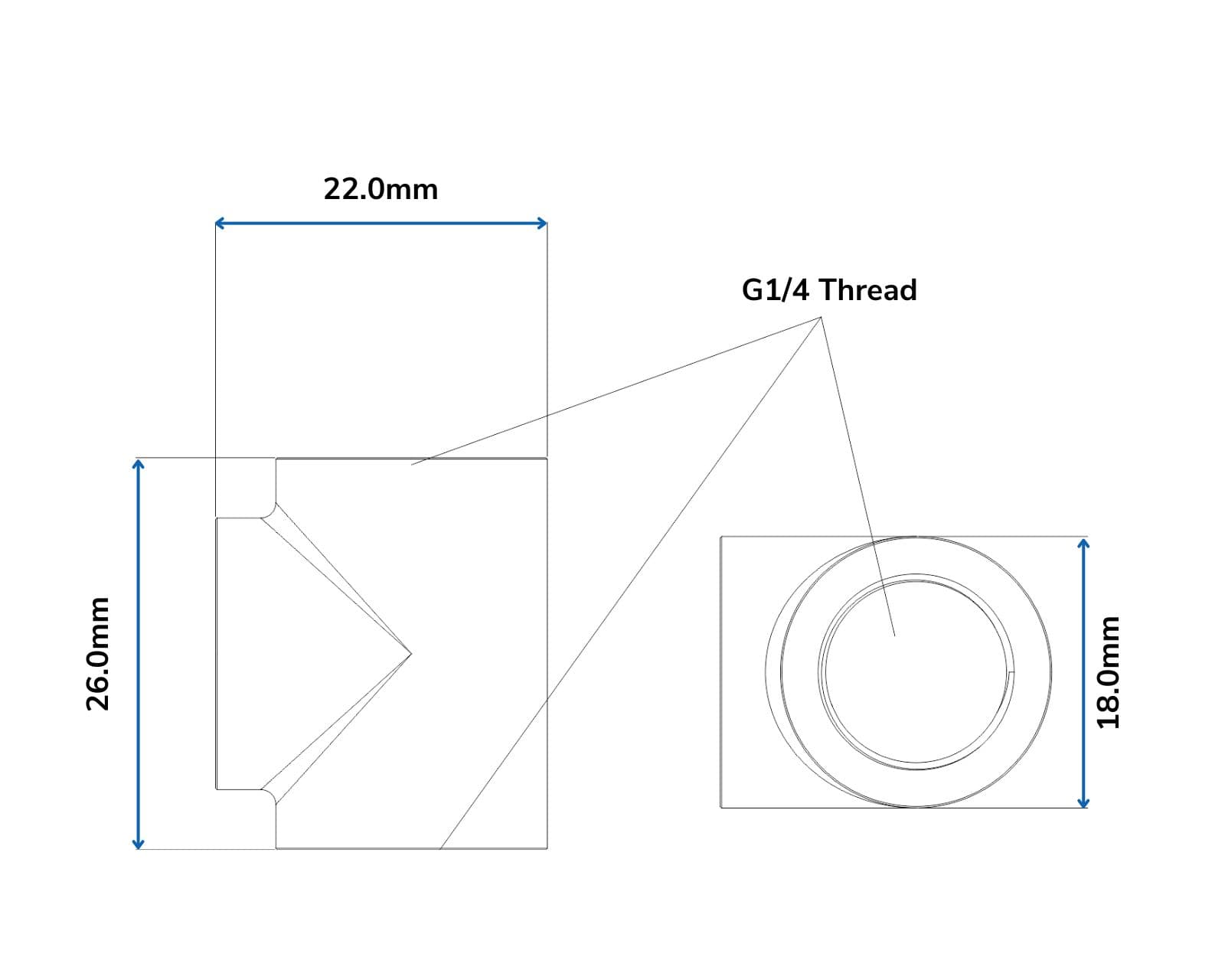 Bykski G 1/4in. Triple Female 90 Degree T Adapter Fitting