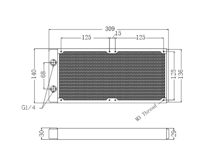 Bykski 280mm x 30mm RC Series Radiator, 140mm x 2, Dual Fan (CR-RD280RC-TN-V3)