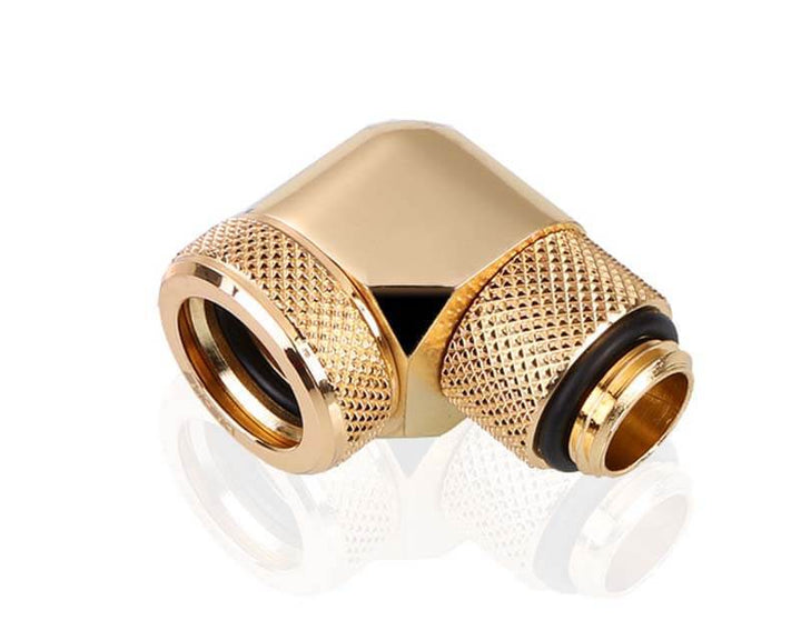 Bykski G 1/4in. Rigid 14mm OD 90 Degree Rotary Fitting Adapter (B-HTJ-L14-RD90-V2) - Gold