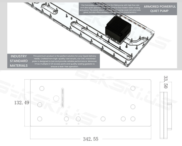 Bykski Distro Plate For Lian Li O11, Compatible with Double 360 Radiators - PMMA w/ 5v Addressable RGB (RBW) (RGV-LAN-O11-D360-K) - DDC Pump With Armor