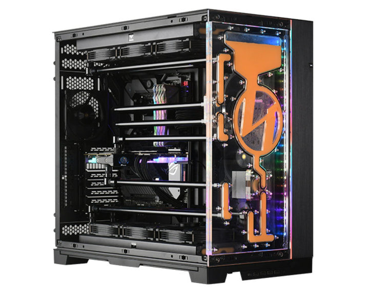 Bykski Distro Plate For LIAN LI O11 DYNAMIC EVO XL (Front Mount) - PMMA w/ 5v Addressable RGB(RBW) (RGV-LAN-O11EVOXL-LI-P) - DDC Pump With LCD