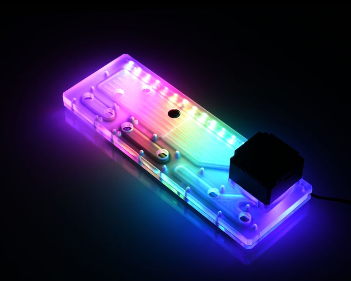 Bykski Distro Plate For COUGAR Panzer Evo - PMMA w/ 5v Addressable RGB(RBW) (RGV-CG-PanzerEvo-P-KG) - DDC Pump With LCD