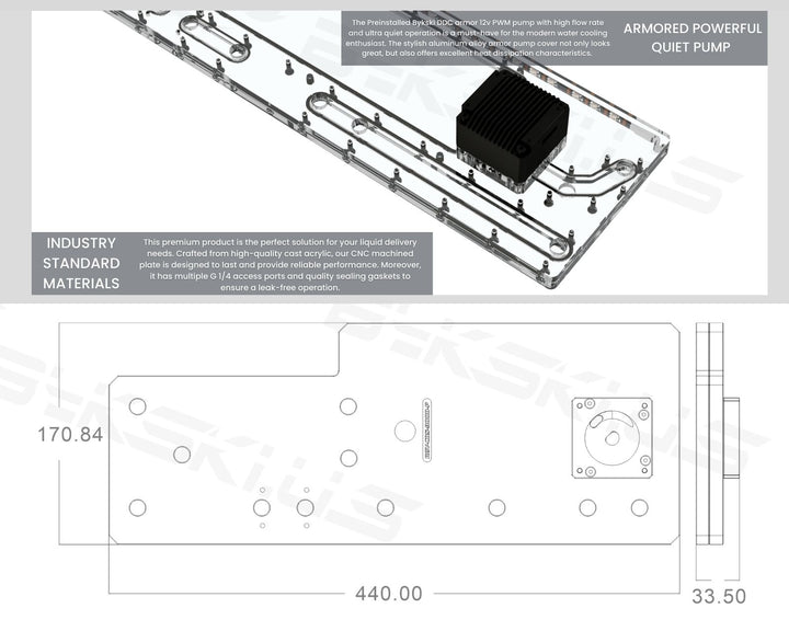 Bykski Distro Plate For CORSAIR 900D - PMMA w/ 5v Addressable RGB(RBW) (RGV-COS-900D-P-K) - DDC Pump With Armor