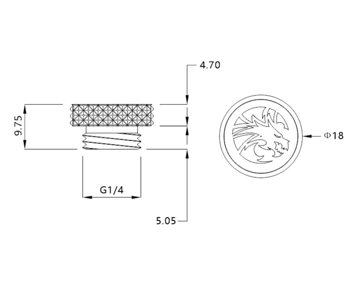 Bykski G 1/4in. Knurled Dragon Logo Stop Plug (B-PD5-DG) - Gold