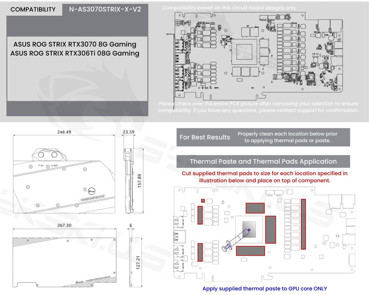 Bykski Full Coverage GPU Water Block and Backplate For ASUS ROG STRIX RTX 3070/306Ti 8G Gaming (N-AS3070STRIX-X-V2)