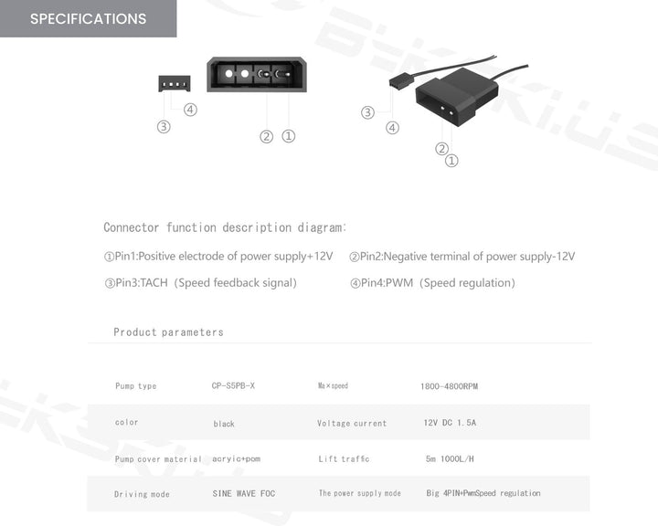 Bykski Complete D5 Pump / 60mm PMMA Reservoir Combo, Armored / POM - Black (CP-NWD5-X-CT60-V3-BK)