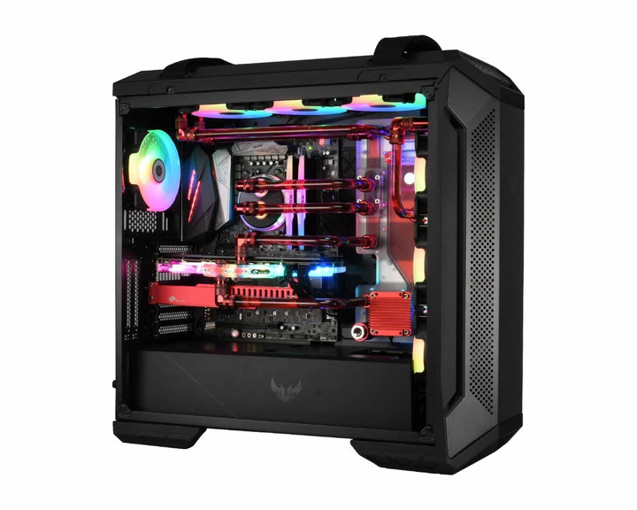 Bykski Distro Plate For ASUS TUF Gaming GT501 PMMA w/ 5v Addressable RGB(RBW) (RGV-AS-GT501-P-K) - DDC Pump With Armor