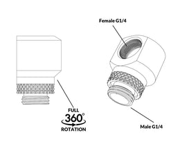 Bykski G 1/4in. Male to Female 360 Degree Rotary Elbow Fitting - 90 Degree Angle (CC-RD90S-X) - Black
