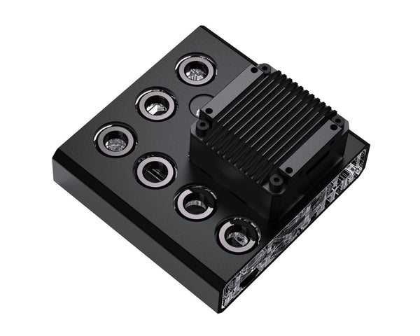 Bykski 120 Universal Distro Plate Enhanced Protection with Full Armor PMMA w/ 5v Addressable RGB (RBW) - (RGV-DDC-X-TK120-K) - DDC Pump With Armor