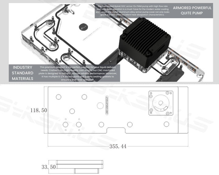 Bykski Distro Plate for CORSAIR 570X PMMA w/ 5v Addressable RGB(RBW) (RGV-COS-570X-P-K) - DDC Pump With Armor