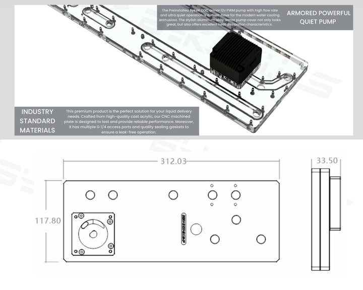 Bykski Distro Plate For InWin 915 - PMMA w/ 5v Addressable RGB (RBW) (RGV-INW-915-P-K) - DDC Pump With Armor