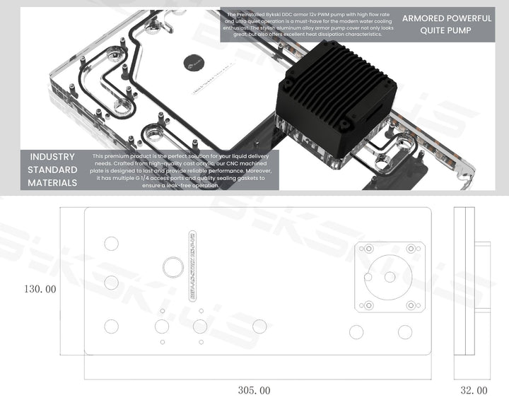 Bykski Distro Plate for Asus Rog Strix Helios PMMA w/ 5v Addressable RGB(RBW) (RGV-AS-STRIXHS-P-V2-K) - DDC Pump With Armor