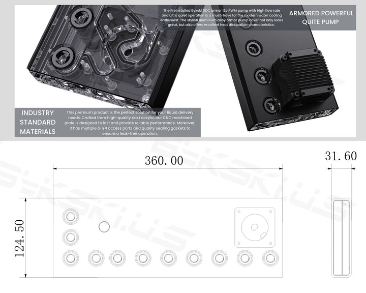 Bykski 360 Universal Distro Plate Enhanced Protection with Full Armor PMMA w/ 5v Addressable RGB (RBW) - (RGV-DDC-X-TK360-K) - DDC Pump With Armor
