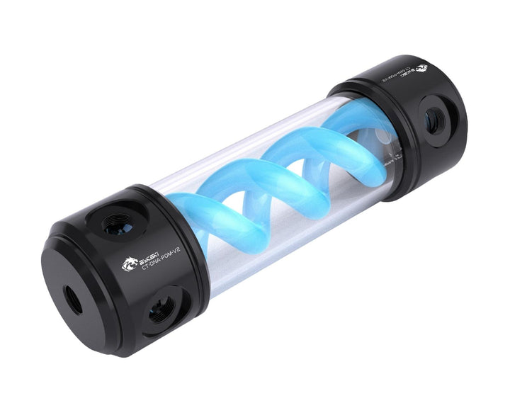 Bykski 50mm Cylindrical DNA Reservoir - Black POM - 190mm w/ LED strip (CT-DNA-POM-V2-190) - Blue