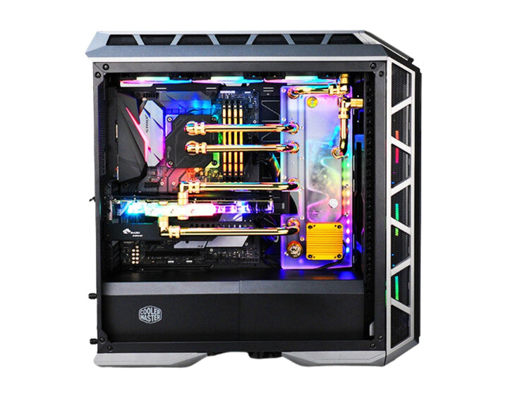 Bykski Distro Plate for MasterCase H500P - PMMA w/ 5v Addressable RGB (RBW) (RGV-CM-H500P-P-K) - DDC Pump With Armor