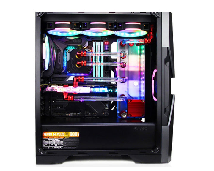 Bykski Distro Plate For Antec Dark Avenger DA601 - PMMA w/ 5v Addressable RGB (RBW) (RGV-Antec-DA601-P-K) - DDC Pump With Armor