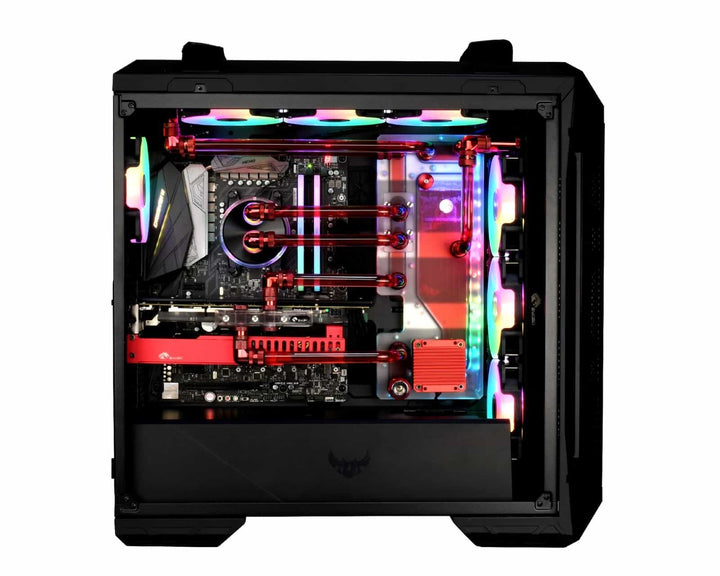 Bykski Distro Plate For ASUS TUF Gaming GT501 PMMA w/ 5v Addressable RGB(RBW) (RGV-AS-GT501-P-K) - DDC Pump With Armor