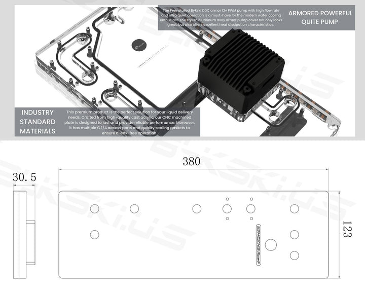 Bykski Distro Plate  (RGV-NZXT-H9 FLOW-P-K) For NZXT H9 FLOW - PMMA w/ 5v Addressable RGB(RBW) - DDC Pump With Armor