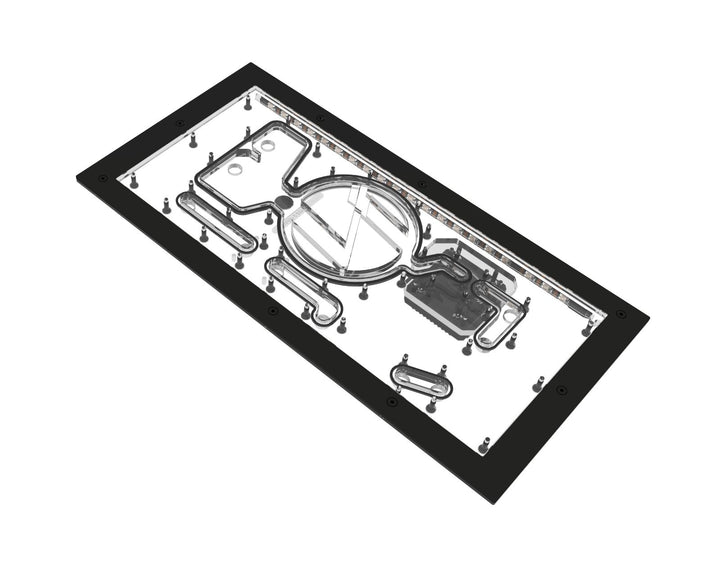 Bykski Distro Plate For Lian Li O11 Dynamic EVO (Front Mount) - PMMA w/ 5v Addressable RGB (RBW) (RGV-LAN-O11-LI-EVO-P-K) - DDC Pump With Armor