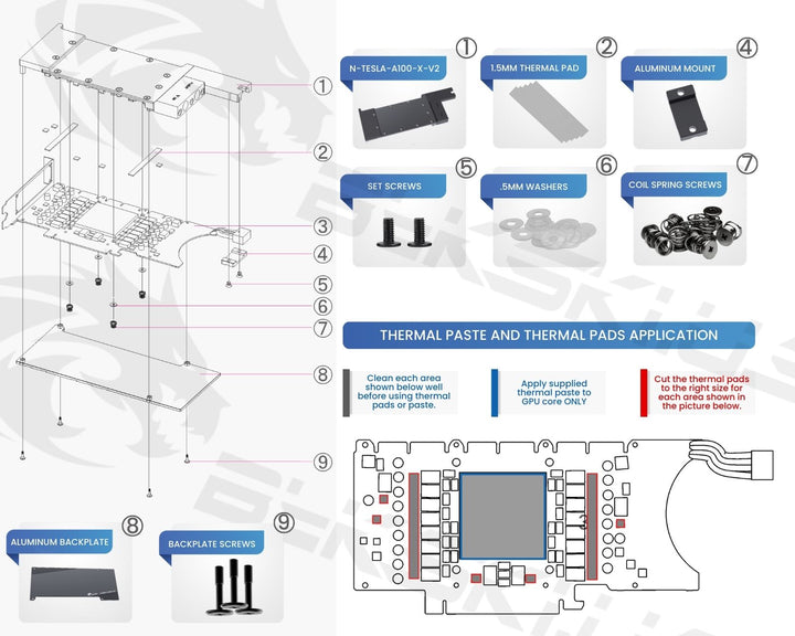 Bykski Metal/POM GPU Water Block and Backplate For NVIDIA TESLA A100 40GB - (N-TESLA-A100-X-V2) - Continuous Usage