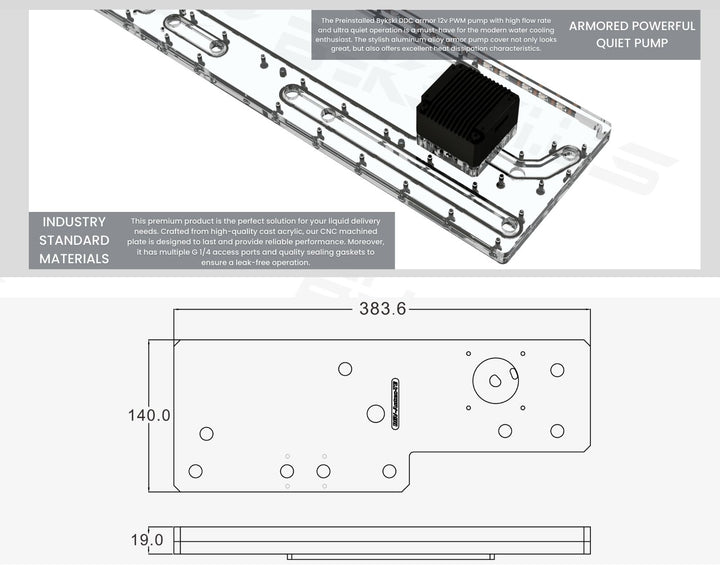 Bykski Distro Plate For Antec TORQUE - PMMA w/ 5v Addressable RGB (RBW) (RGV-Antec-TE-P-K) - DDC Pump With Armor