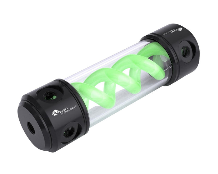 Bykski 50mm Cylindrical DNA Reservoir - Black POM - 190mm w/ LED strip (CT-DNA-POM-V2-190) - Green