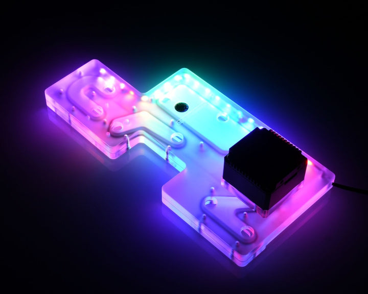 Bykski Distro Plate For Cooler Master TD500P PMMA w/ 5v Addressable RGB(RBW) (RGV-CM-TD500-P-K) - DDC Pump With Armor