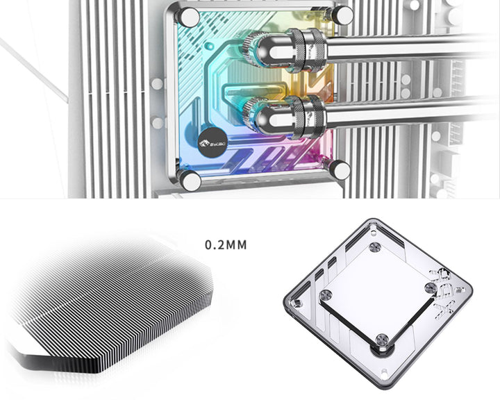 Bykski CPU-XPR-MK-I-V5 High-Efficiency CPU Water Cooling Block - Featuring High Flow Optimized 0.2mm Fins -  Full PMMA Mounting w/ 5v Addressable RGB - for Intel LGA 1200/1700 - 115x - 2011/2066 - Black