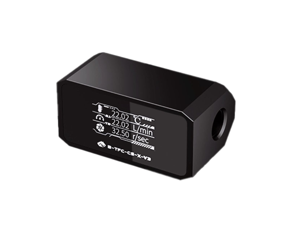 Bykski Inline Flow Meter and Thermometer Safety Module w/ OLED Display V3 - Black (B-TFC-CS-X-V3)