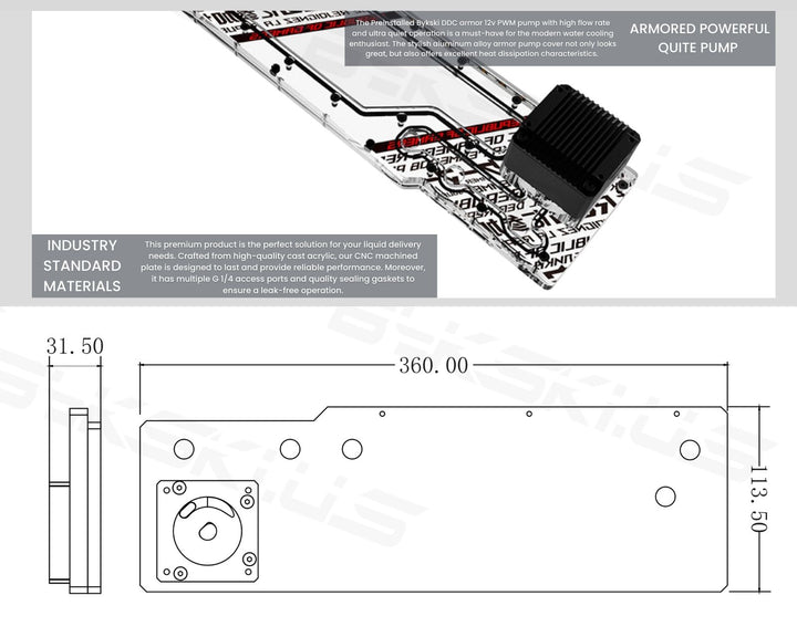 Bykski Distro Plate For ASUS ROG Z11 - PMMA w/ 5v Addressable RGB (5v A-RGB LED) (RGV-AS-Z11-P-K) - DDC Pump With Armor