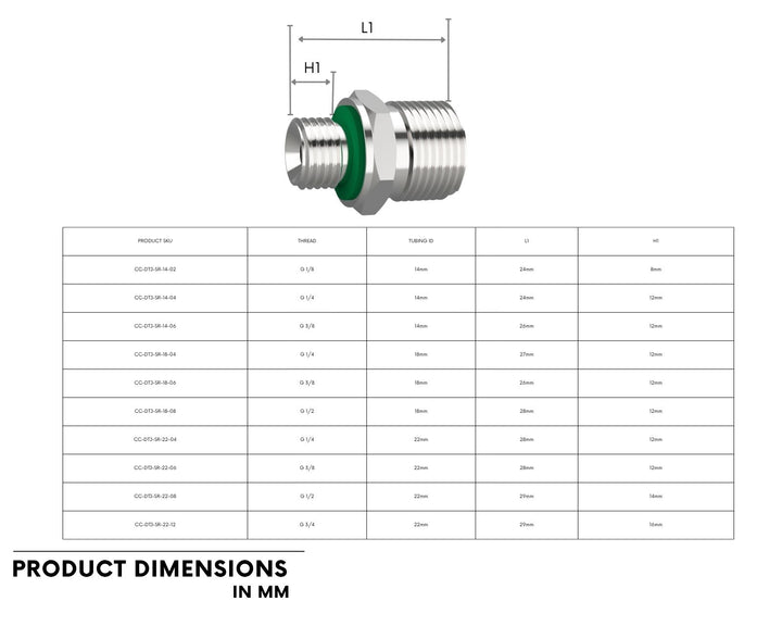 Bykski Stainless Steel Durable Server P-Lok DIY Fitting - G 1/4 to 22mm Threaded Coupler (CC-DTJ-SR-22-04)