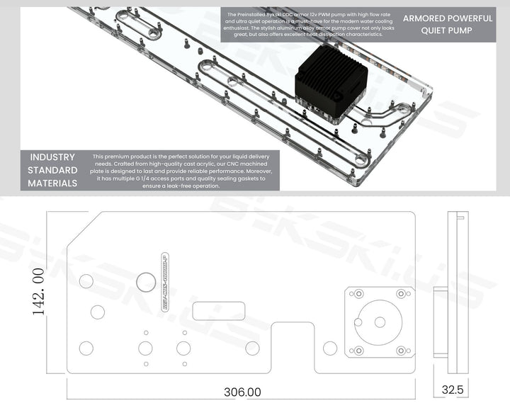 Bykski Distro Plate For CORSAIR 4000D - PMMA w/ 5v Addressable RGB(RBW) (RGV-COS-4000D-P-K) - DDC Pump With Armor
