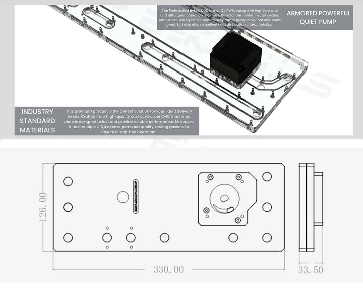 Bykski Distro Plate For COUGAR CONQUER 2 - PMMA w/ 5v Addressable RGB(RBW) (RGV-CG-ZFZ-VG-P-K) - DDC Pump With Armor