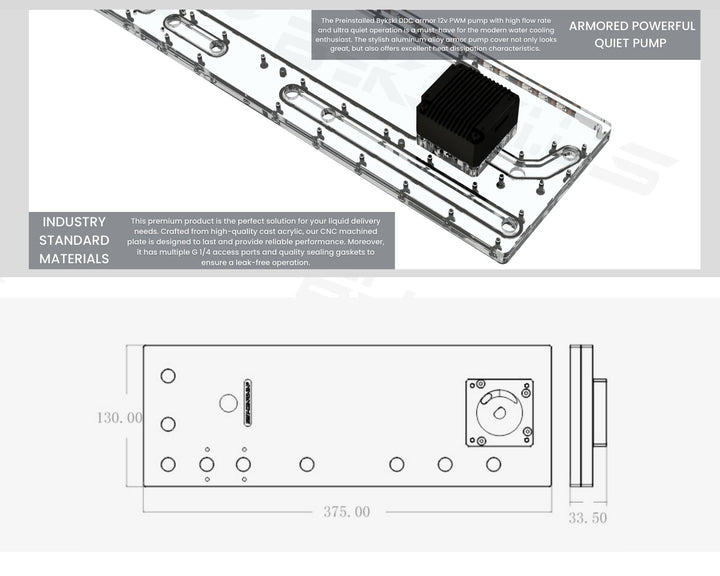 Bykski Distro Plate For COUGAR Panzer G - PMMA w/ 5v Addressable RGB(RBW) (RGV-CG-PR-G-P-K) - DDC Pump With Armor