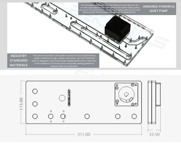 Bykski Distro Plate For PHANTEKS ECLIPSE P400 (PH-EC416PTG) - PMMA w/ 5v Addressable RGB(RBW) (RGV-PHA-416-P-K) - DDC Pump With Armor