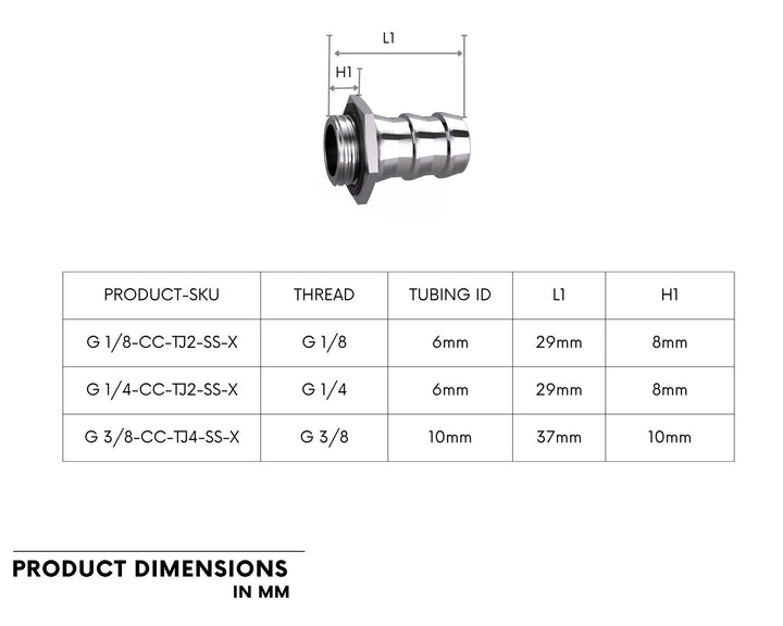 Bykski Stainless Steel Durable Server P-Lok Fitting - Barbed G1/4 for 6mm (1/4in) Pushlok Tubing (G 1/4-CC-TJ2-SS-X)