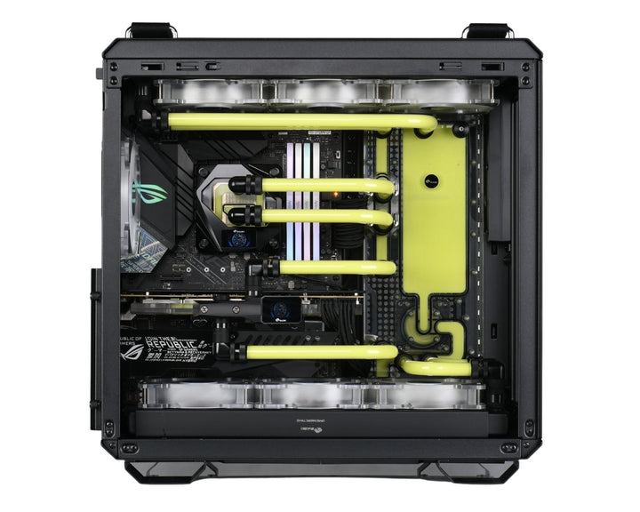 Bykski Distro Plate For ASUS TUF Gaming GT502 PMMA w/ 5v Addressable RGB (RBW) (RGV-AS-GT502-P-K) - DDC Pump With Armor