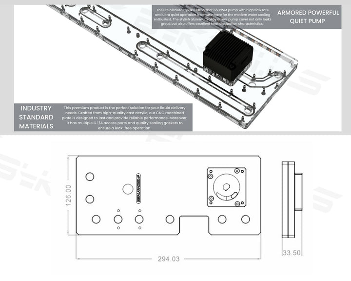 Bykski Distro Plate For LIAN LI Ghost Axe - PMMA w/ 5v Addressable RGB (RBW) (RGV-LAN-COOL-P-K) - DDC Pump With Armor