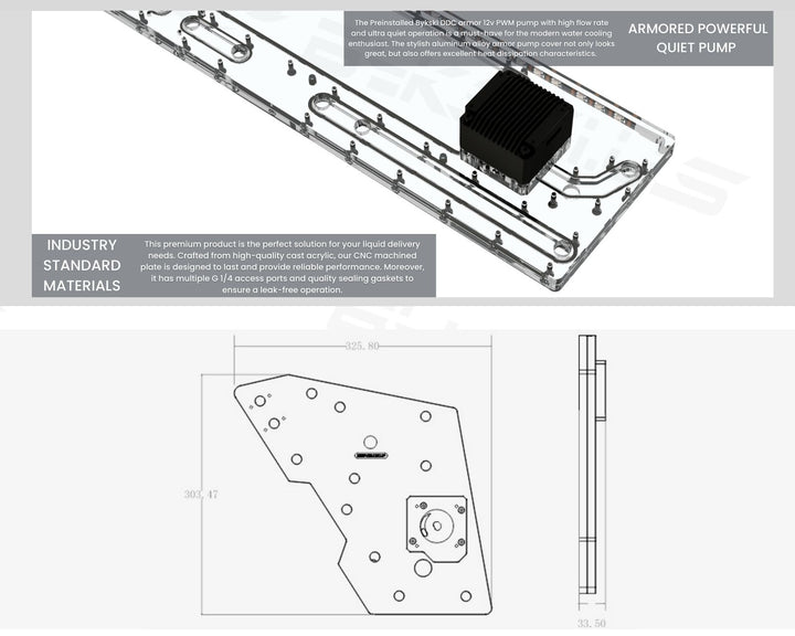 Bykski Distro Plate For COUGAR CONQUEROR - PMMA w/ 5v Addressable RGB(RBW) (RGV-CG-ZFZ-P-K) - DDC Pump With Armor