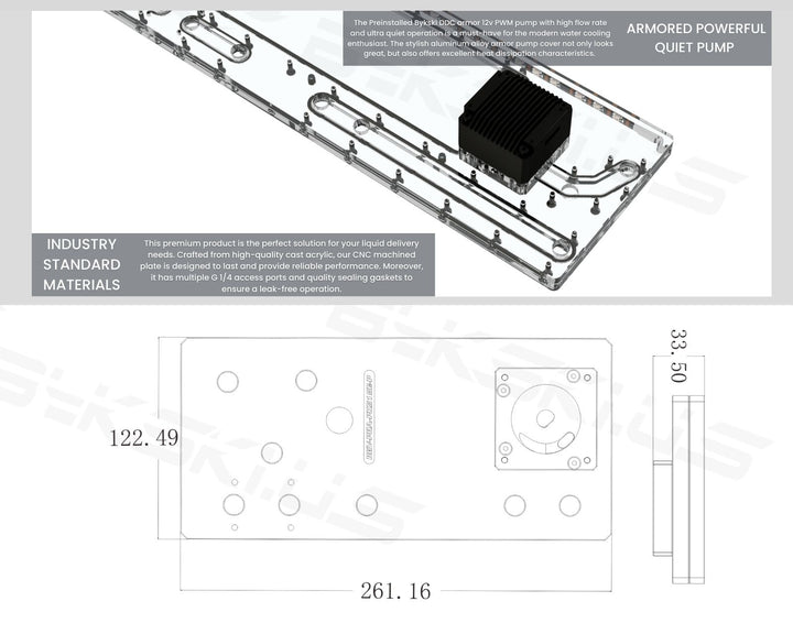 Bykski Distro Plate For PHANTEKS PH-ES515ETG - PMMA w/ 5v Addressable RGB(RBW) (RGV-PHA-PK515E-P-K) - DDC Pump With Armor