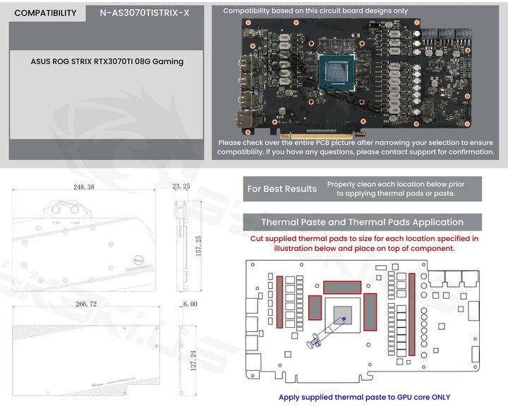 OPEN BOX:Bykski Full Coverage GPU Water Block and Backplate for ASUS ROG-STRIX-RTX3070TI-O8G-GAMING  (N-AS3070TISTRIX-X)