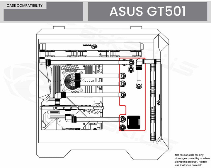 Bykski Distro Plate For ASUS TUF Gaming GT501 PMMA w/ 5v Addressable RGB(RBW) (RGV-AS-GT501-P-K) - DDC Pump With Armor