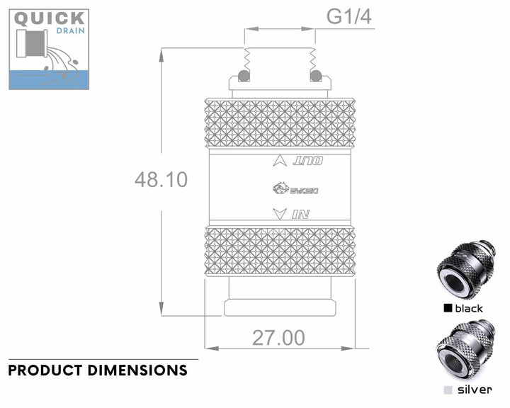 Bykski G1/4 Male to Female Pull Drain Valve (CC-HP-X-V4) - Silver