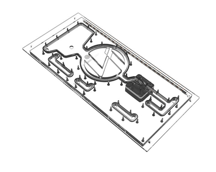 Bykski Distro Plate For LIAN LI O11 DYNAMIC EVO XL (Front Mount) - PMMA w/ 5v Addressable RGB(RBW) (RGV-LAN-O11EVOXL-LI-P) - DDC Pump With Armor