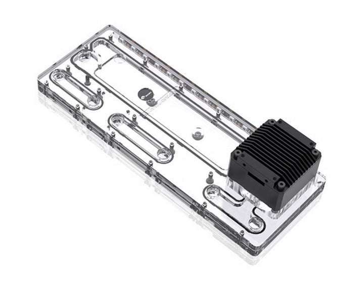 Bykski Distro Plate for Antec DF500 - PMMA w/ 5v Addressable RGB (RBW) (RGV-Antec-DF500-P-K) - DDC Pump With Armor