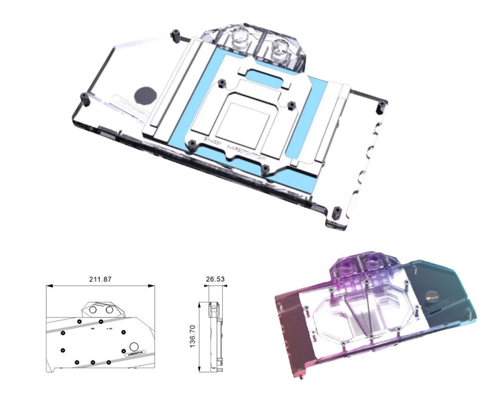 Bykski Full Coverage GPU Water Block and Backplate For ASRock AMD Radeon RX 9070 XT Taichi 16GB OC (A-AR9070XTTC-X)