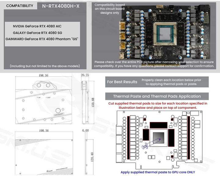 OPEN BOX:Bykski Full Coverage GPU Water Block and Backplate for NVIDIA GeForce RTX 4080 AIC Reference (N-RTX4080H-X)