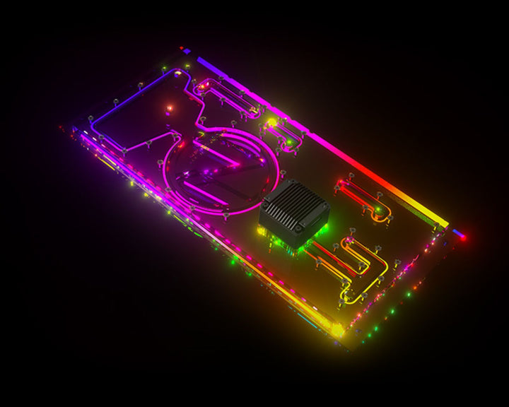Bykski Distro Plate For LIAN LI O11 DYNAMIC EVO XL (Front Mount) - PMMA w/ 5v Addressable RGB(RBW) (RGV-LAN-O11EVOXL-LI-P) - DDC Pump With LCD