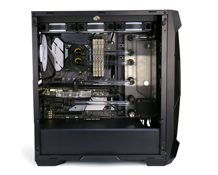 Bykski Distro Plate for Antec DF500 - PMMA w/ 5v Addressable RGB (RBW) (RGV-Antec-DF500-P-K) - DDC Pump With Armor